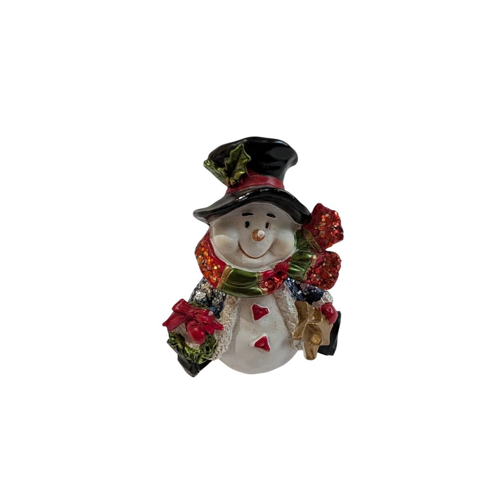 Snowman Figurine Articulated Head Glitter Blue Coat Christmas Decor 3.5 Inch